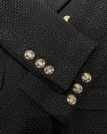 Chanel 21P Tweed Double-Breasted Jacket Black FR 38