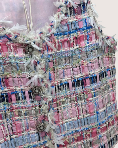 Chanel 25S Wool Fringe Tweed Vest Pink, Blue, Multicolor FR 40