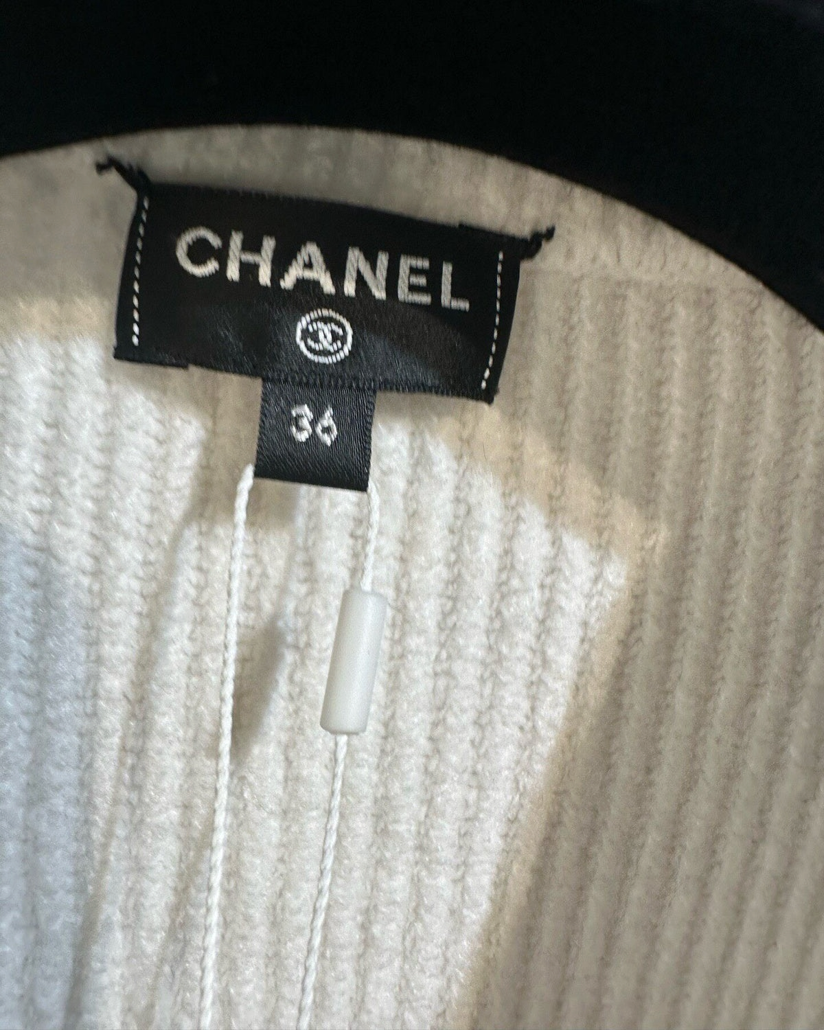 Chanel 22B CC Striped Cardigan White, Black, Blue FR 36
