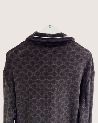 Celine Velvet Monogram Zip-Up Jacket Brown, Black FR 36