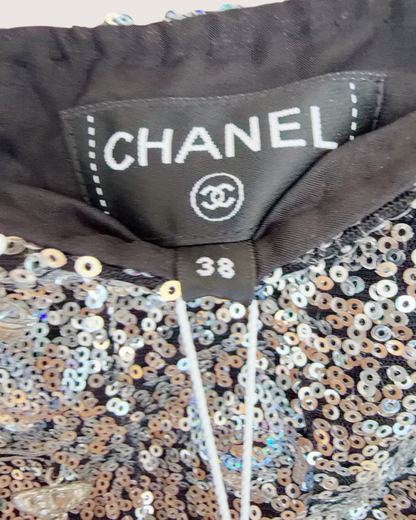 Chanel 24C Sequin CC Mini Skirt Silver, Black FR 38