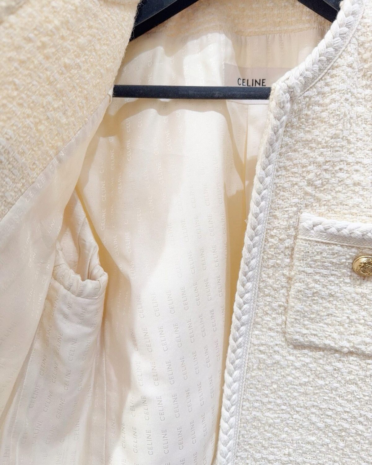 Celine Tweed Cropped Jacket Beige/Ecru FR 38