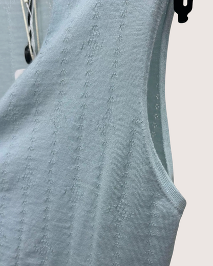 Chanel 21K Cashmere CC Openwork Tie-Front Vest Blue FR 38