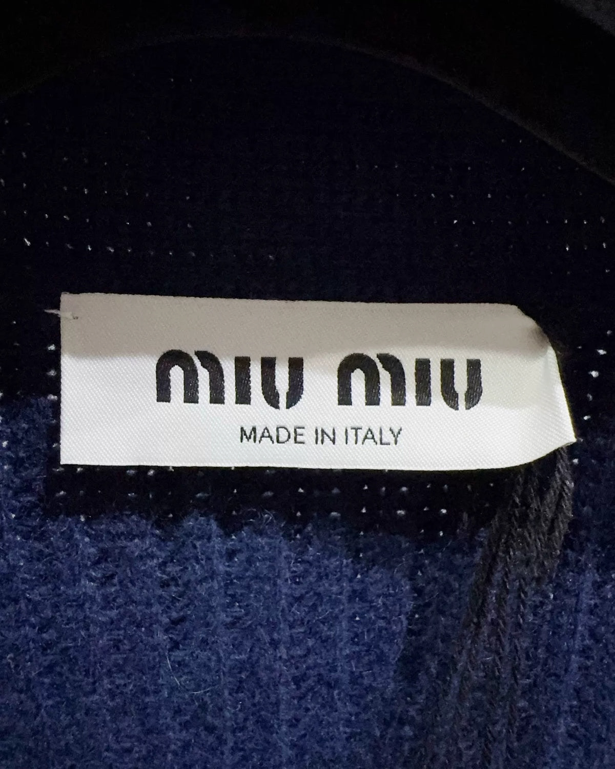 Miu Miu Logo Colorblock Cashmere Cardigan Navy, White FR 36
