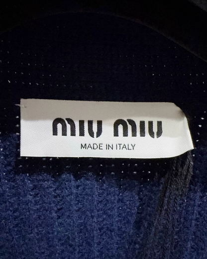 Miu Miu Logo Colorblock Cashmere Cardigan Navy, White FR 36
