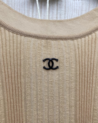 Chanel 26M Knit Slim Short-Sleeve Logo Top - view 4
