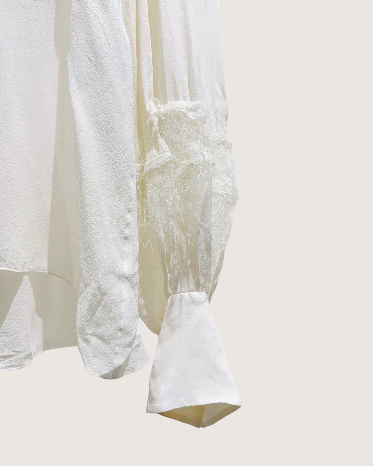 Chanel Silk Lace-Trim Shirt Beige/Ecru FR 38
