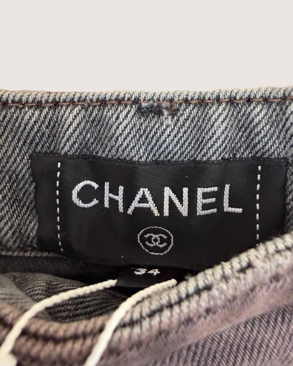Chanel 25A Camellia Wide-Leg Denim Jeans
