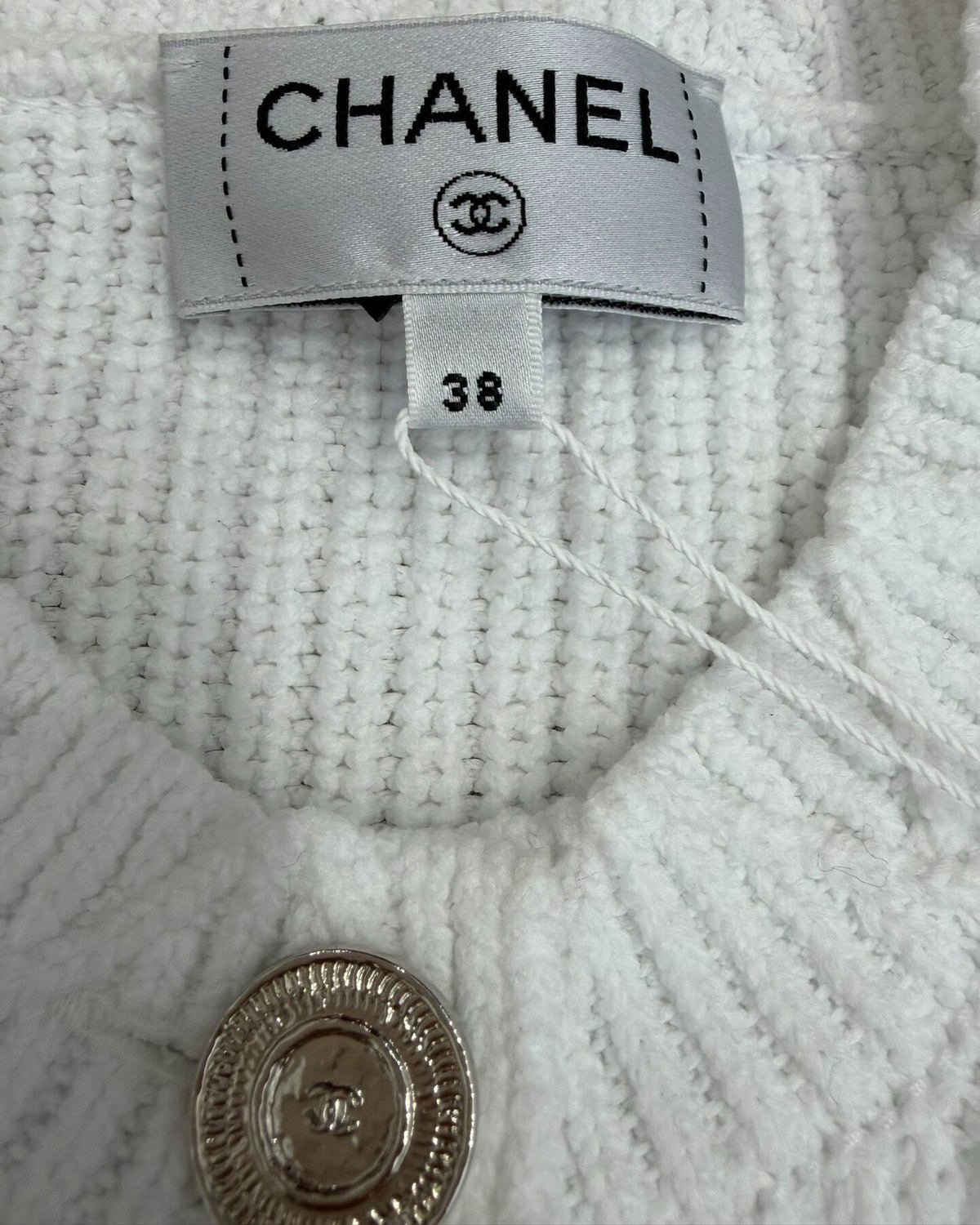 Chanel 25P Knit Pocket Cardigan White FR 38