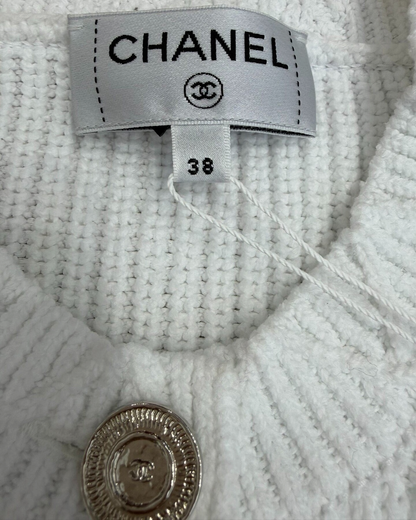 Chanel 25P Knit Pocket Cardigan White FR 38