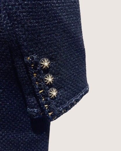 Chanel Chain-Trim Tweed Coat Navy FR 36