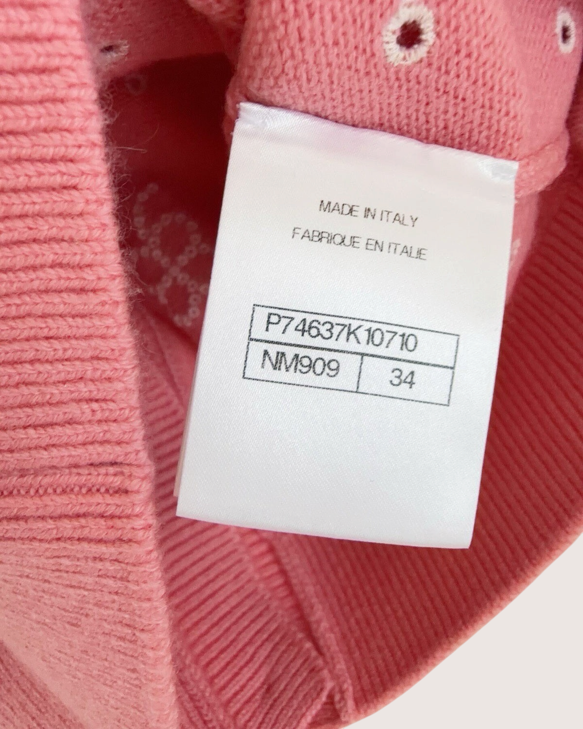 Chanel 23P Cashmere Embroidered Short-Sleeve Sweater Pink, White FR 34