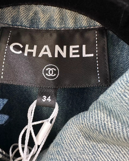 Chanel 25A Tweed-Trim Denim Vest