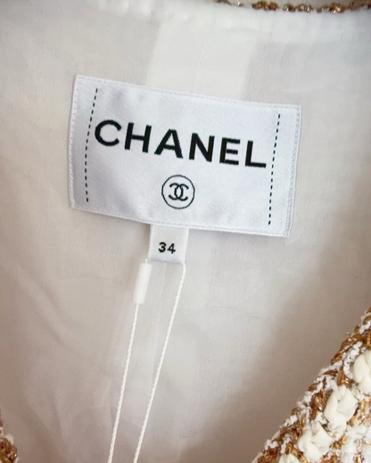 Chanel 26C Tweed Vest Beige/Ecru, Gold, White FR 34