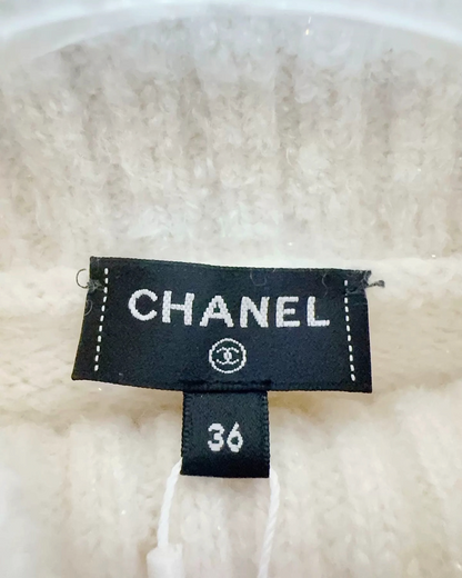 Chanel 23N Coco Neige Wool Bouclé Turtleneck Sweater White FR 36