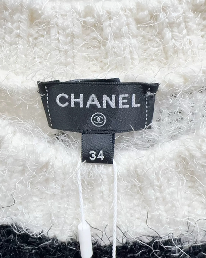 Chanel 23K Cashmere Floral Vest White, Black, Pink, Multicolor FR 34