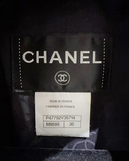 Chanel Braid-Trim Tweed Coat Navy, Multicolor FR 36