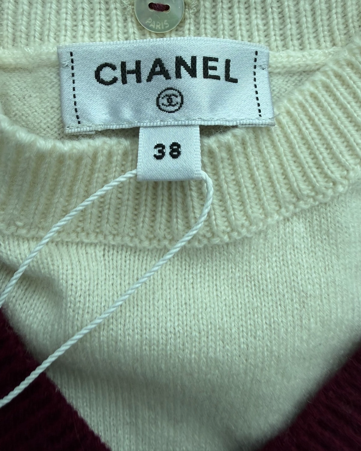 Chanel 26P Cashmere CC Sweater Burgundy, Beige/Ecru FR 38