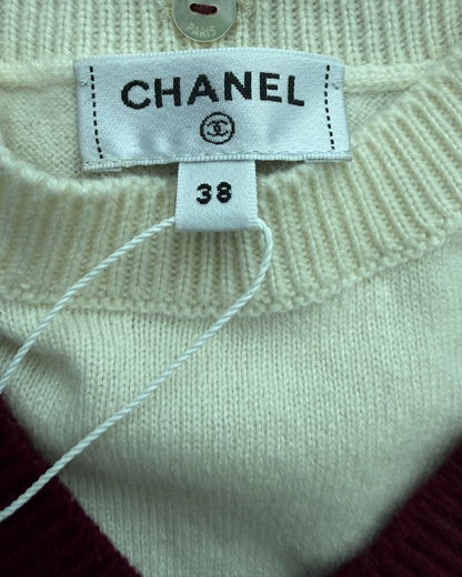 Chanel 26P Cashmere CC Sweater Burgundy, Beige/Ecru FR 38