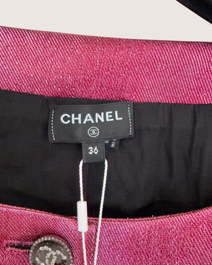 Chanel 22K Wool Two-Tone Short-Sleeve Jacket Navy, Pink FR 36