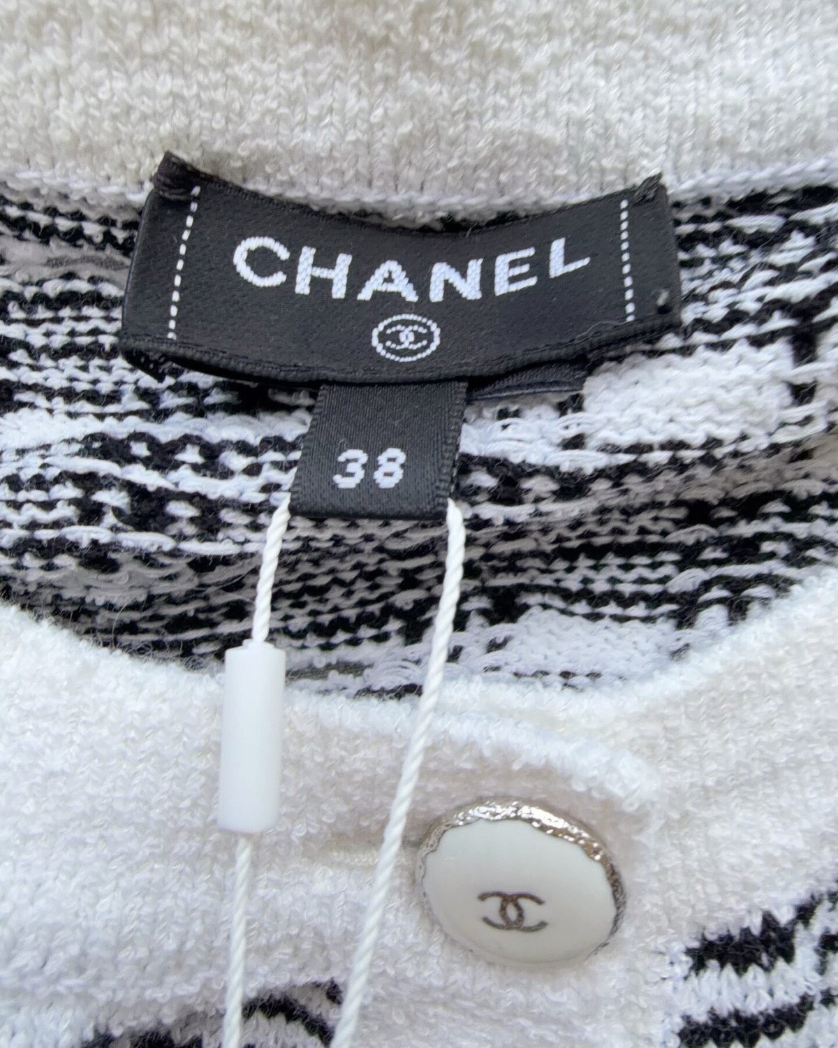 Chanel 25P Striped Cardigan Black, White FR 38