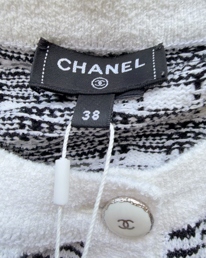 Chanel 25P Striped Cardigan Black, White FR 38