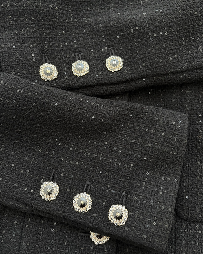Chanel 25K Sequin Tweed Cropped Jacket Black FR 40
