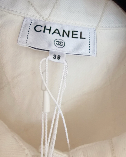 Chanel 26M Coco Beach Plaid Denim Shirt White, Beige/Ecru FR 38