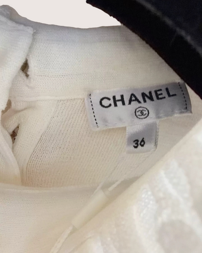 Chanel 20B Fringe-Trim Sweater White FR 36