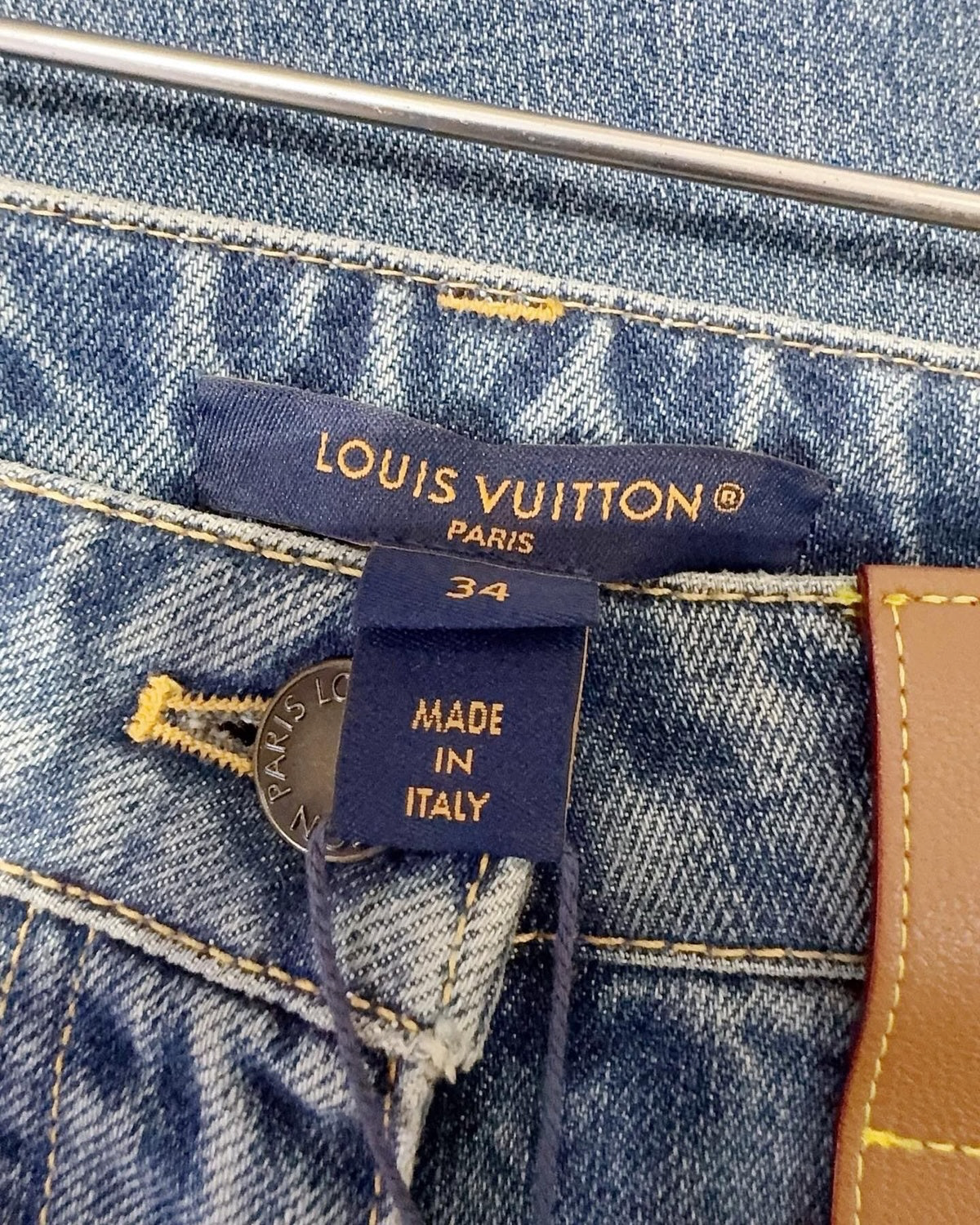 Louis Vuitton Monogram-Patch Wide-Leg Denim Jeans Blue, Brown FR 34