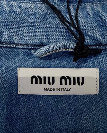 Miu Miu Cropped Logo Denim Shirt Blue IT 38