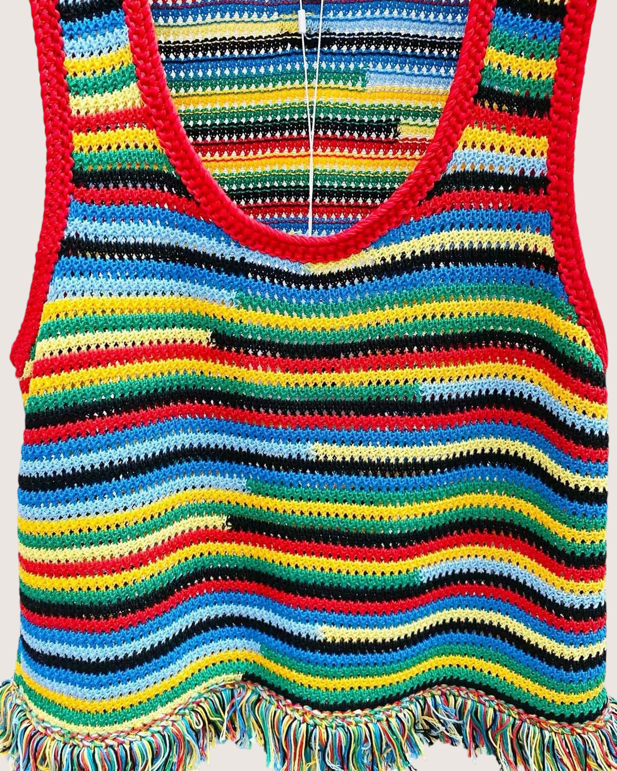 Chanel 26M Coco Beach Striped Fringe Crochet Tank Top Blue, Red, Green, Multicolor FR 36