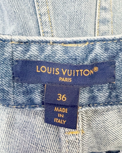 Louis Vuitton Monogram-Patch Frayed Denim Shorts Blue, Brown FR 36