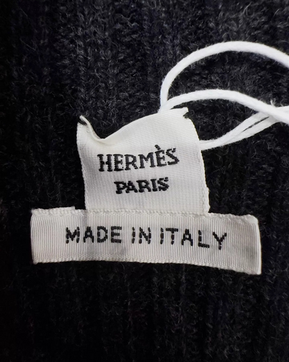 Hermès Wool Ribbed Zip-Neck Sweater Grey FR 40