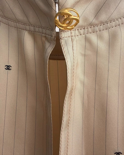 Chanel 26S CC Striped Logo Top Beige/Ecru, Black FR 40