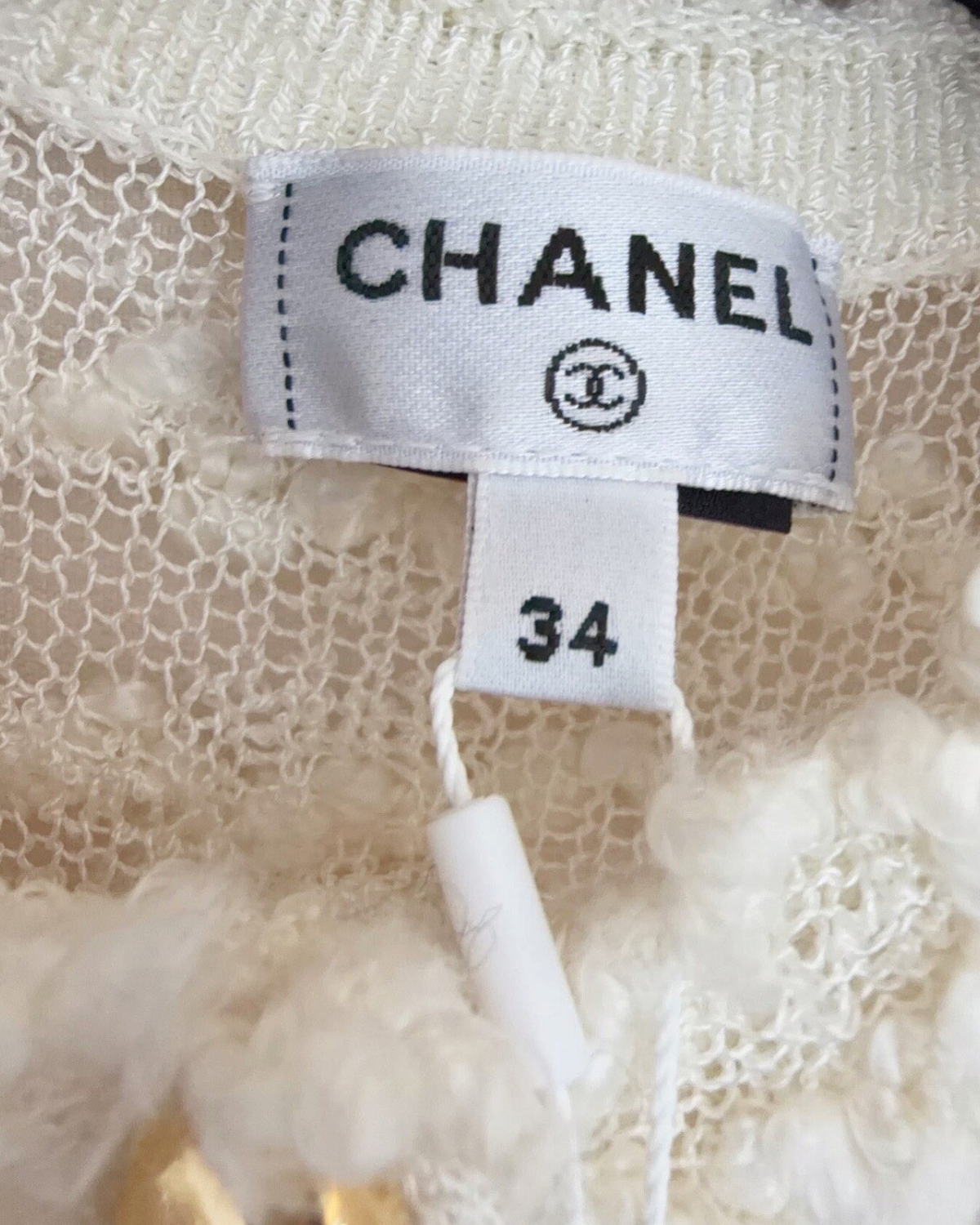 Chanel 26A Sheer Bouclé Cardigan Beige/Ecru FR 34