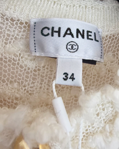 Chanel 26A Sheer Bouclé Cardigan Beige/Ecru FR 34