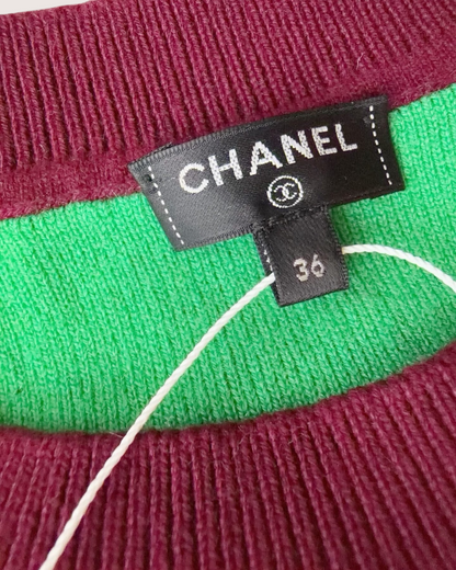 Chanel 21P Cashmere Cropped CC Logo Sweater Burgundy, Green FR 36