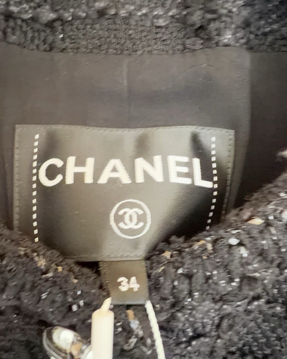 Chanel 23S Flared Shimmer Tweed Jacket Black FR 34