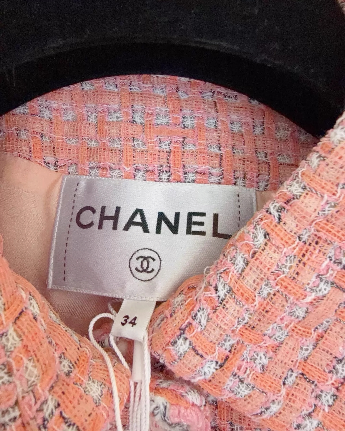 Chanel 24P Collared Braid-Trim Tweed Jacket