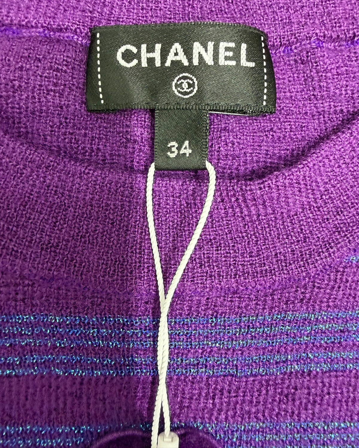 Chanel 23B Cashmere Striped Short-Sleeve Sweater Purple, Blue FR 34