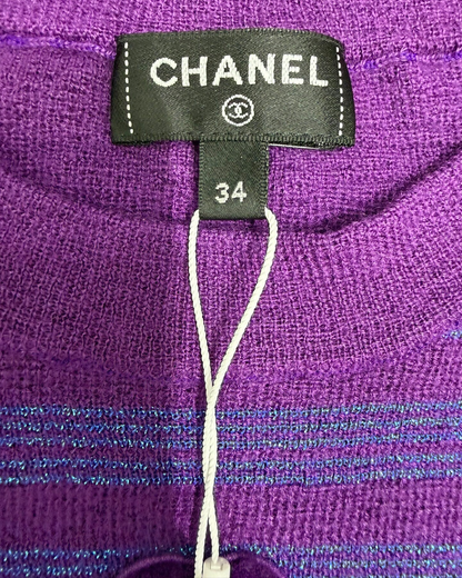Chanel 23B Cashmere Striped Short-Sleeve Sweater Purple, Blue FR 34