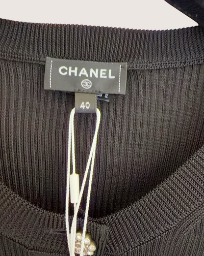 Chanel 26A Ribbed Cardigan Black FR 40