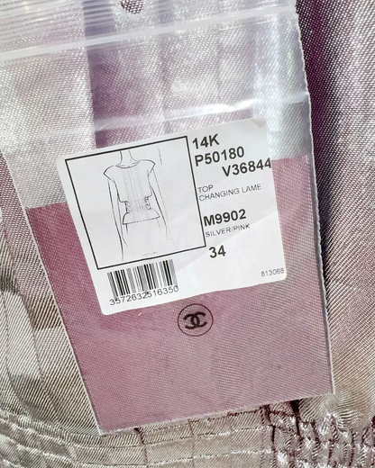 Chanel Metallic Lamé Pleated Blouse Silver, Pink FR 34