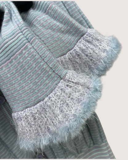 Chanel 25B Cashmere Striped Fringe-Cuff Cardigan Blue, White, Multicolor FR 34