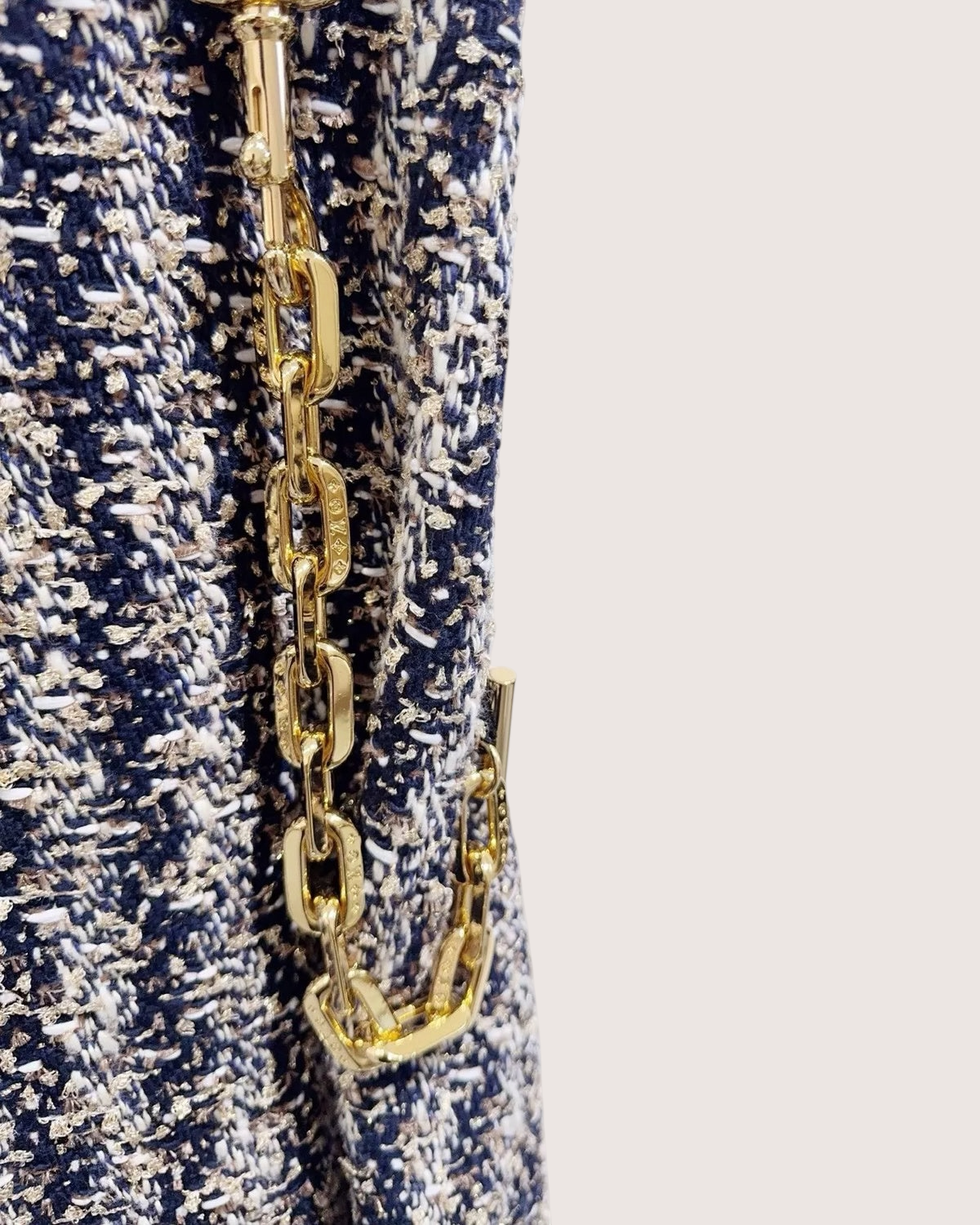 Louis Vuitton Tweed Chain-Strap Mini Skirt Navy, White, Multicolor FR 34