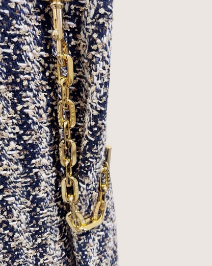Louis Vuitton Tweed Chain-Strap Mini Skirt Navy, White, Multicolor FR 34