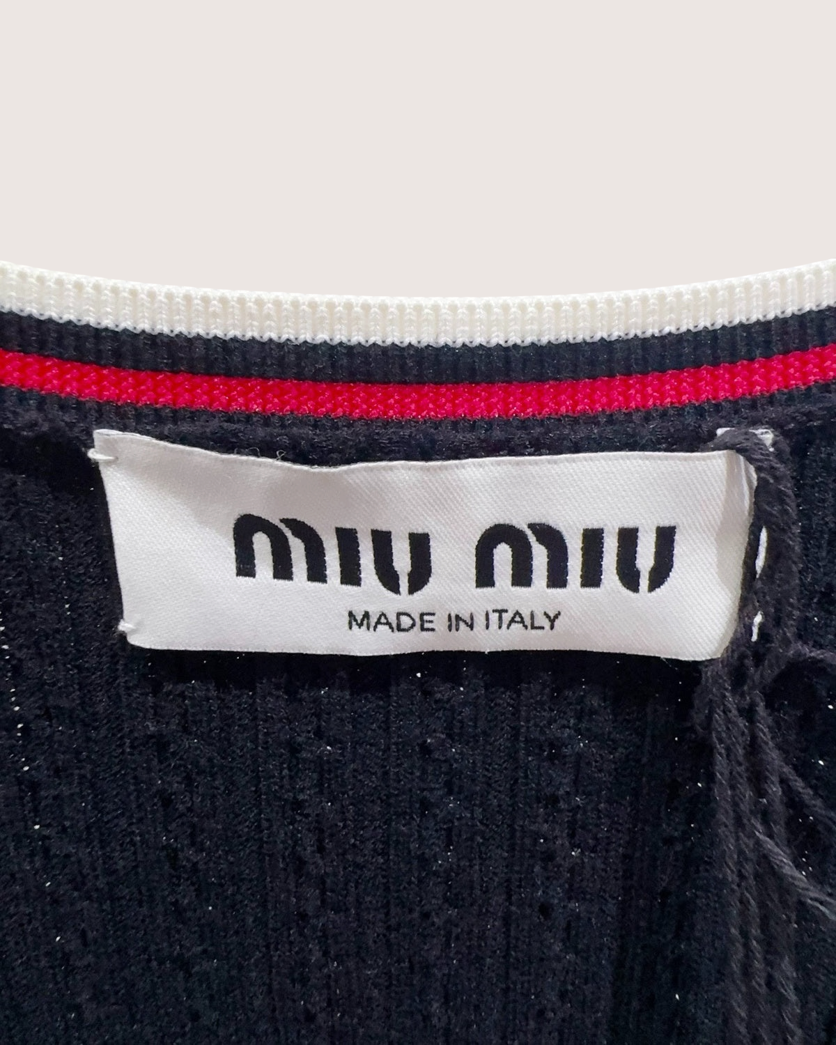Miu Miu Cable-Knit Slim Dress Navy, Red, White FR 36