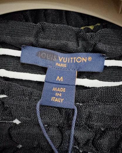 Louis Vuitton Striped Smocked Top Black, White, Red FR 38