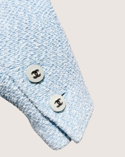 Chanel 96P Belted Tweed Coat Blue, White FR 36